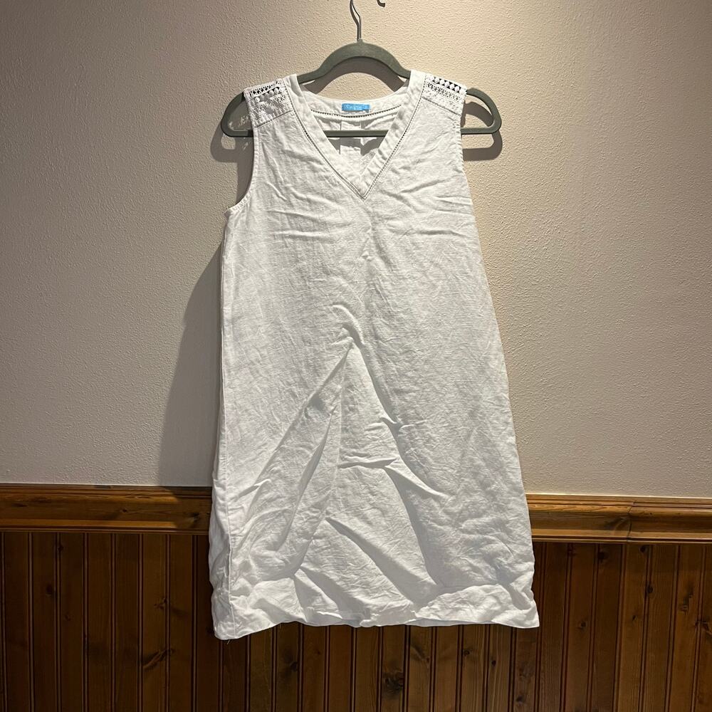 J McLaughlin Priscilla Linen Blend Shift Dress Knee Length Sz XS White Coastal